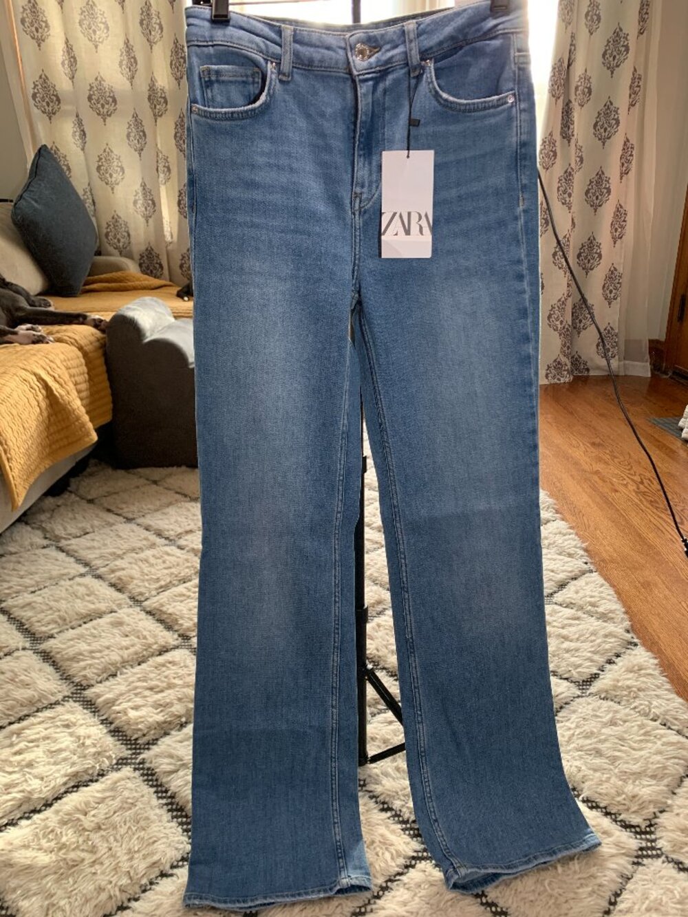 Zara high-rise blue medium wash flared denim jeans